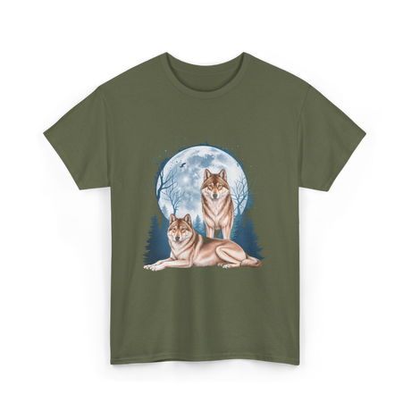 Wolf Lovers Wildlife Wolves T-Shirt - Military Green