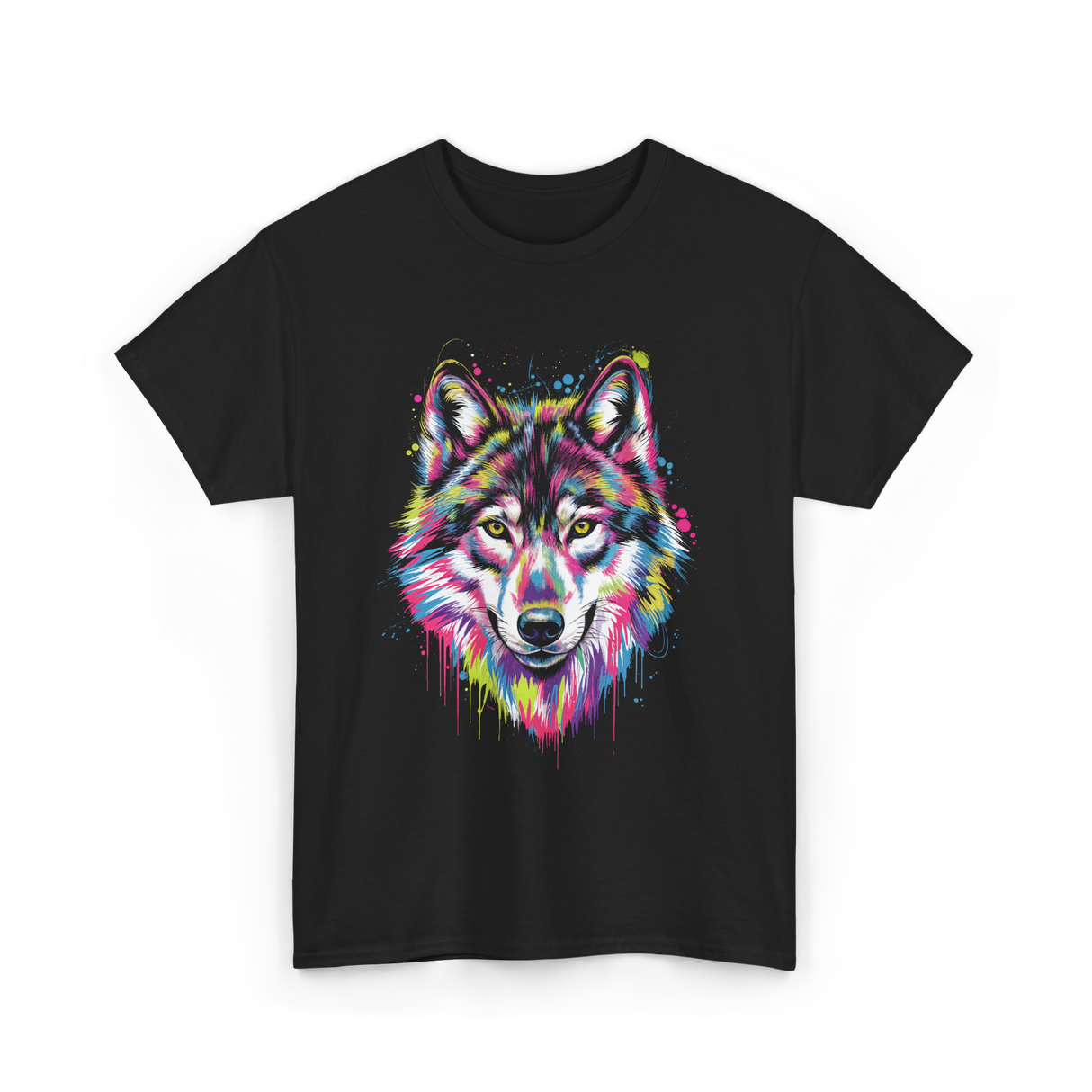 Wolf Splash Art Animal T-Shirt - Black