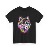 Wolf Splash Art Animal T-Shirt - Black