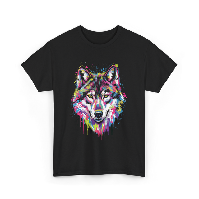 Wolf Splash Art Animal T-Shirt - Black