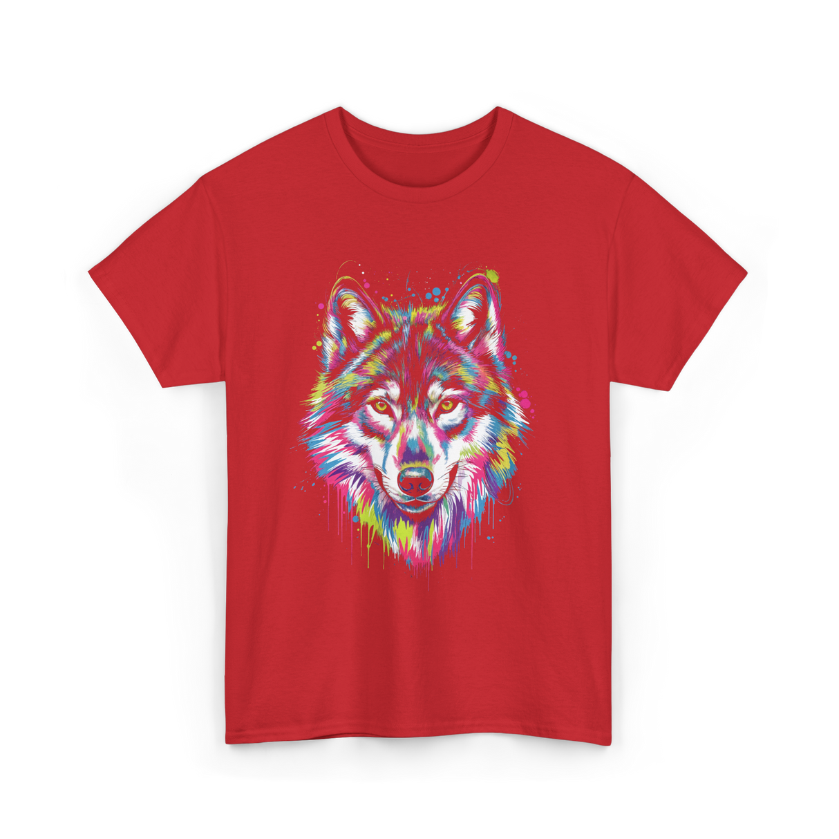 Wolf Splash Art Animal T-Shirt - Red