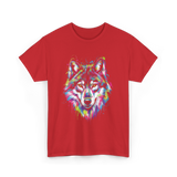 Wolf Splash Art Animal T-Shirt - Red