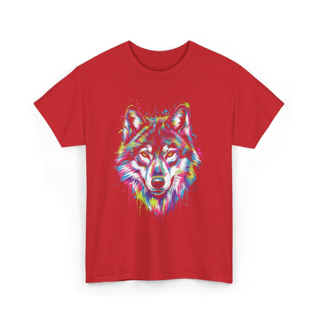 Wolf Splash Art Animal T-Shirt - Red