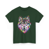 Wolf Splash Art Animal T-Shirt - Forest Green