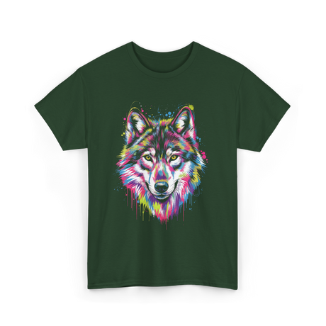 Wolf Splash Art Animal T-Shirt - Forest Green