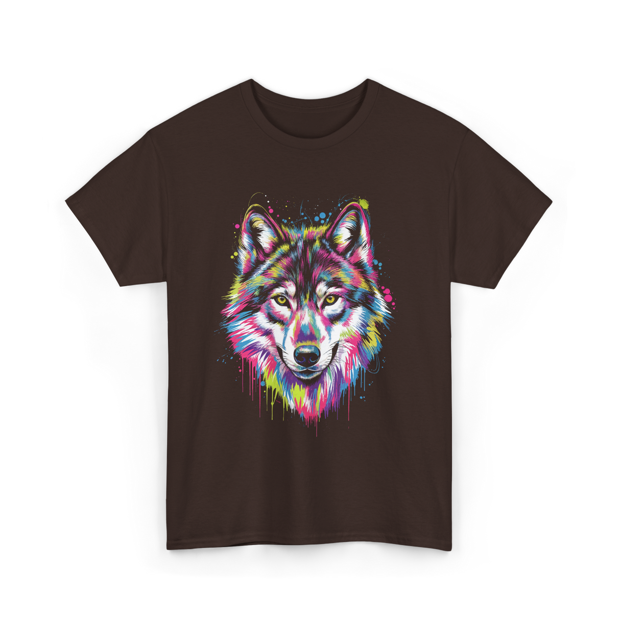 Wolf Splash Art Animal T-Shirt - Dark Chocolate