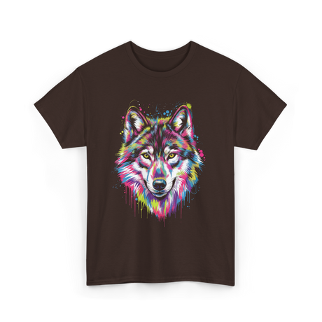 Wolf Splash Art Animal T-Shirt - Dark Chocolate