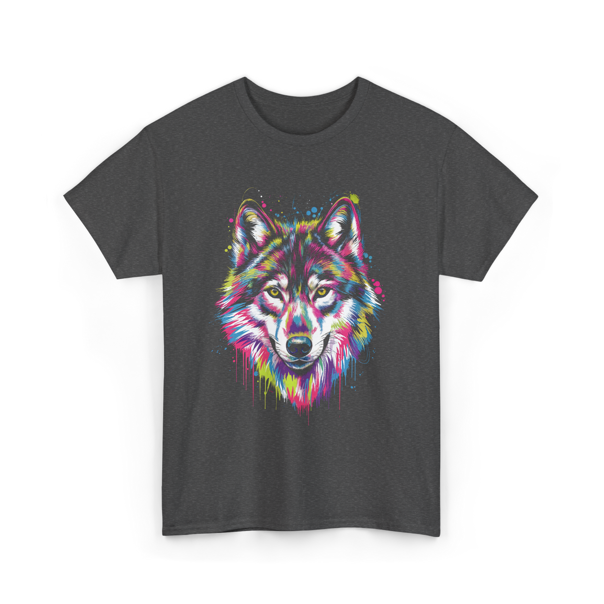 Wolf Splash Art Animal T-Shirt - Dark Heather