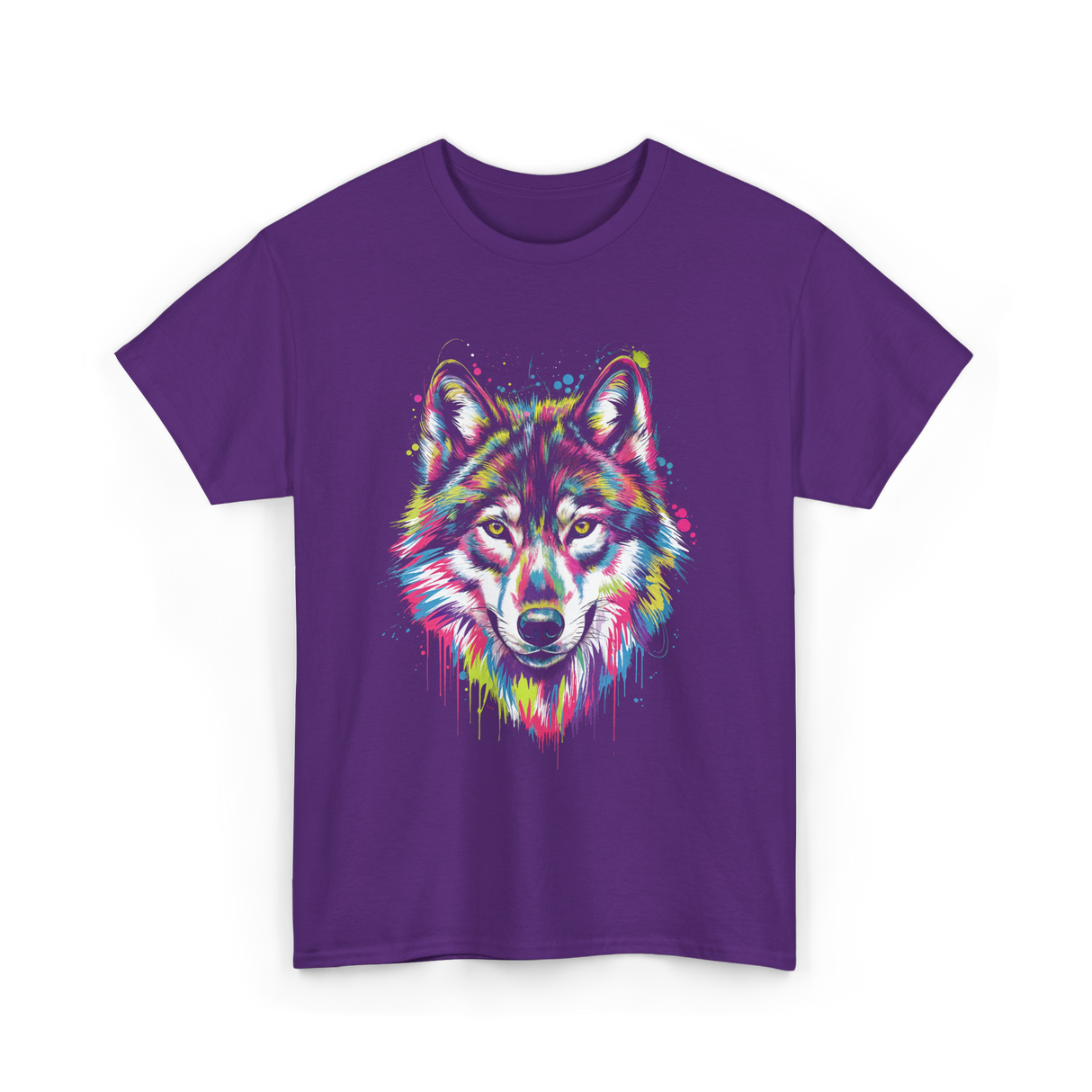 Wolf Splash Art Animal T-Shirt - Purple