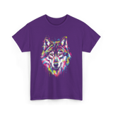 Wolf Splash Art Animal T-Shirt - Purple