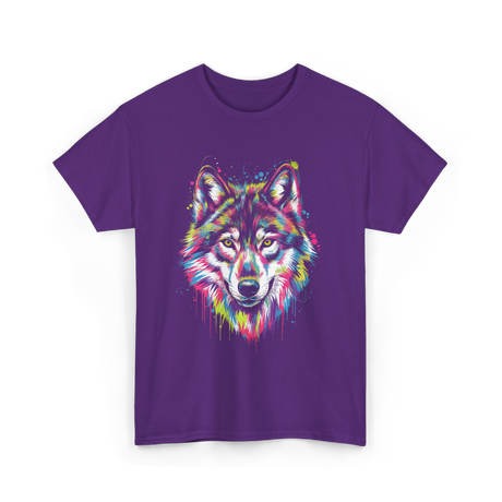 Wolf Splash Art Animal T-Shirt - Purple