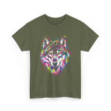 Wolf Splash Art Animal T-Shirt - Military Green