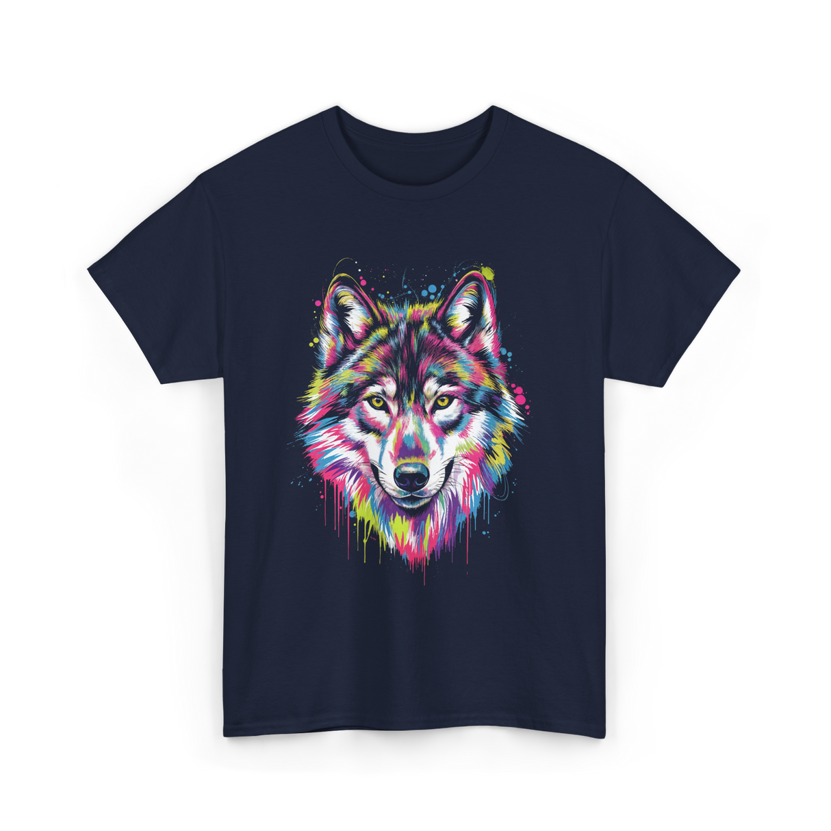 Wolf Splash Art Animal T-Shirt - Navy