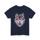 Wolf Splash Art Animal T-Shirt - Navy