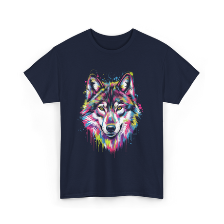 Wolf Splash Art Animal T-Shirt - Navy