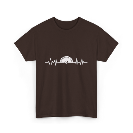 Woodworking Saw Heartbeat Carpenter T-Shirt - Dark Chocolate