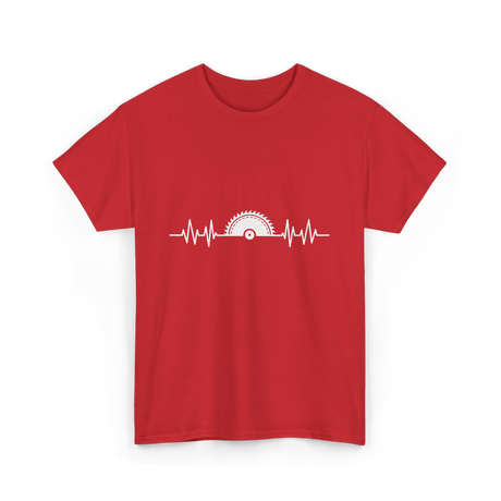 Woodworking Saw Heartbeat Carpenter T-Shirt - Red