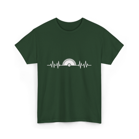 Woodworking Saw Heartbeat Carpenter T-Shirt - Forest Green