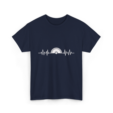 Woodworking Saw Heartbeat Carpenter T-Shirt - Navy