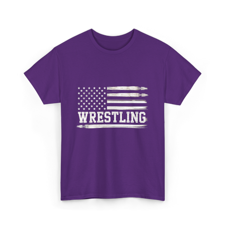 Wrestling USA Flag Wrestling T-Shirt - Purple