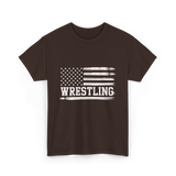 Wrestling USA Flag Wrestling T-Shirt - Dark Chocolate