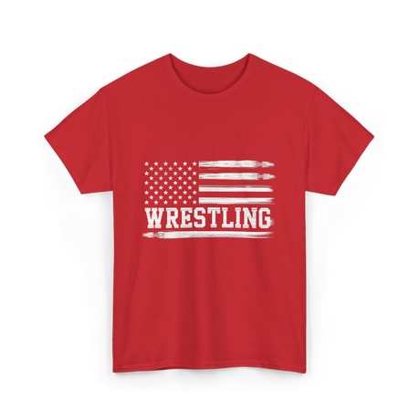 Wrestling USA Flag Wrestling T-Shirt - Red