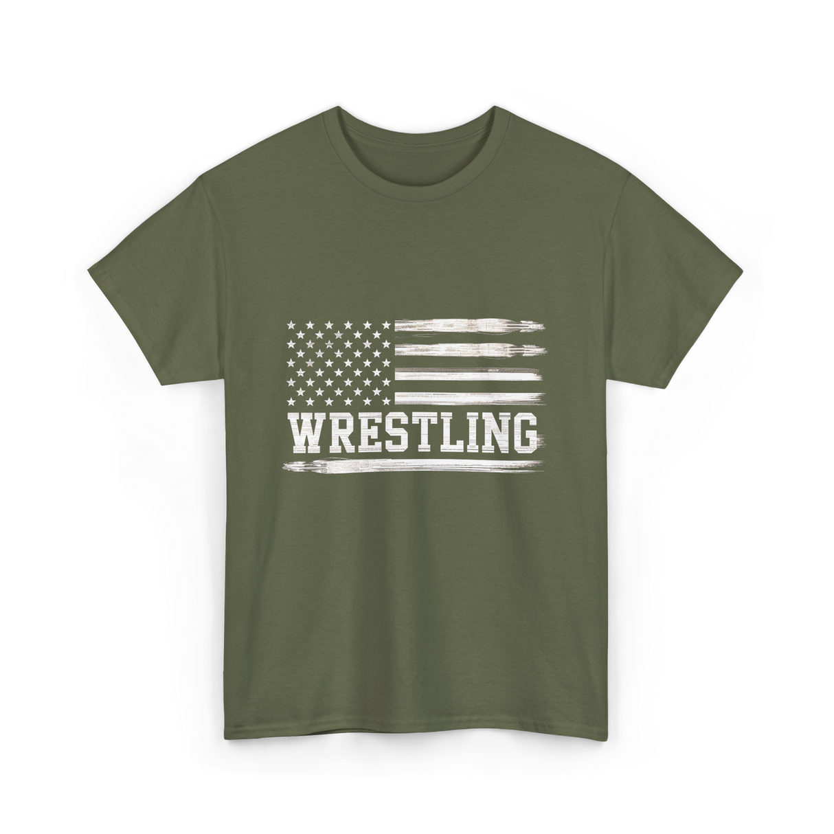 Wrestling USA Flag Wrestling T-Shirt - Military Green