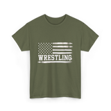 Wrestling USA Flag Wrestling T-Shirt - Military Green