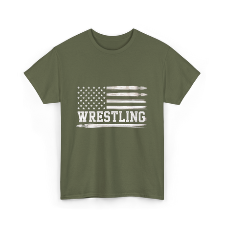 Wrestling USA Flag Wrestling T-Shirt - Military Green