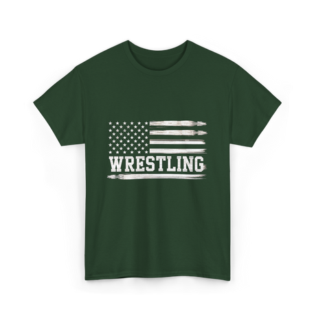 Wrestling USA Flag Wrestling T-Shirt - Forest Green