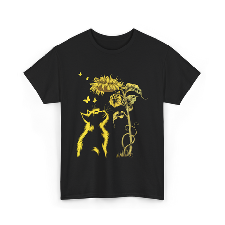 Yellow Kitten Sunflower Nature T-Shirt - Black