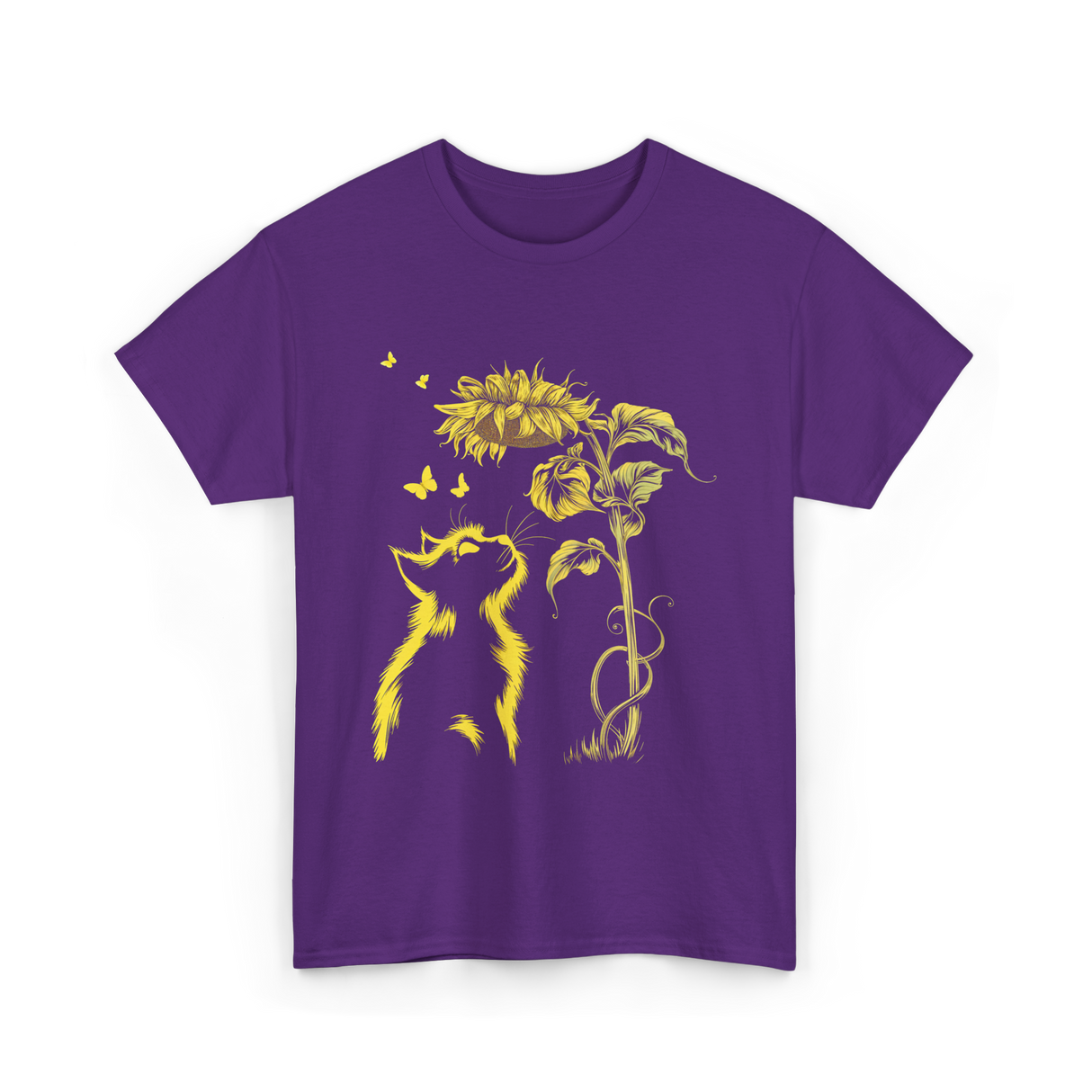 Yellow Kitten Sunflower Nature T-Shirt - Purple