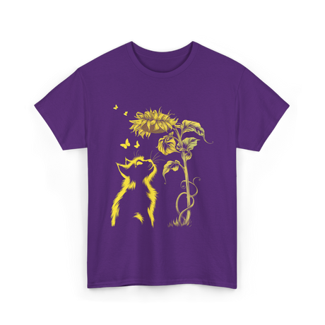 Yellow Kitten Sunflower Nature T-Shirt - Purple