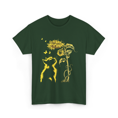 Yellow Kitten Sunflower Nature T-Shirt - Forest Green