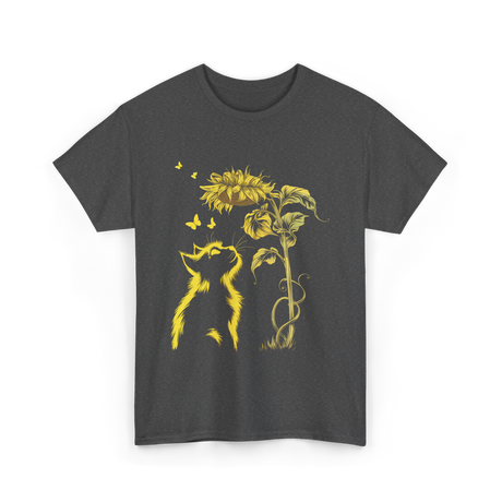 Yellow Kitten Sunflower Nature T-Shirt - Dark Heather