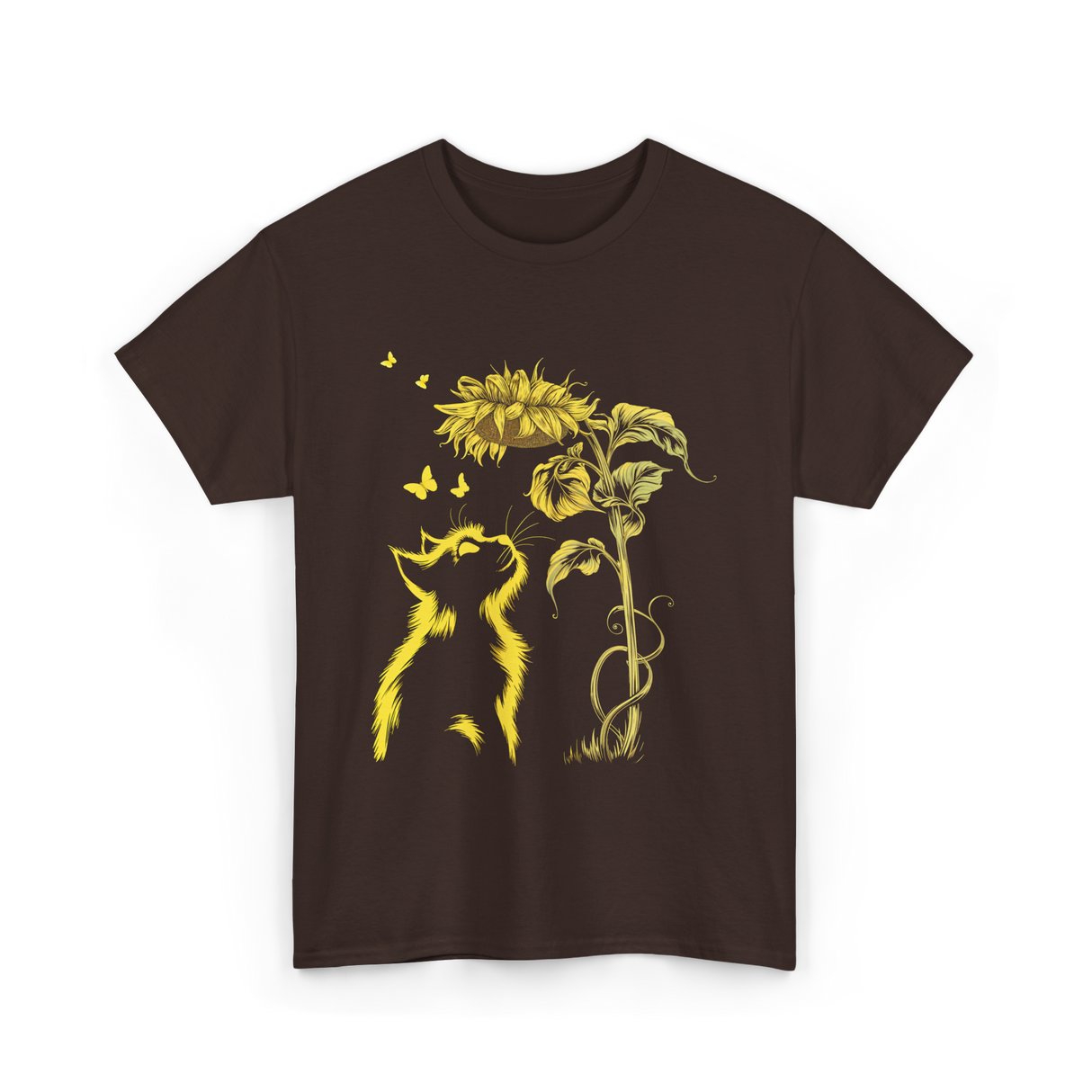 Yellow Kitten Sunflower Nature T-Shirt - Dark Chocolate