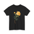 Yellow Rose Botanical Art Floral T-Shirt - Black