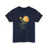 Yellow Rose Botanical Art Floral T-Shirt - Navy