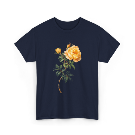 Yellow Rose Botanical Art Floral T-Shirt - Navy