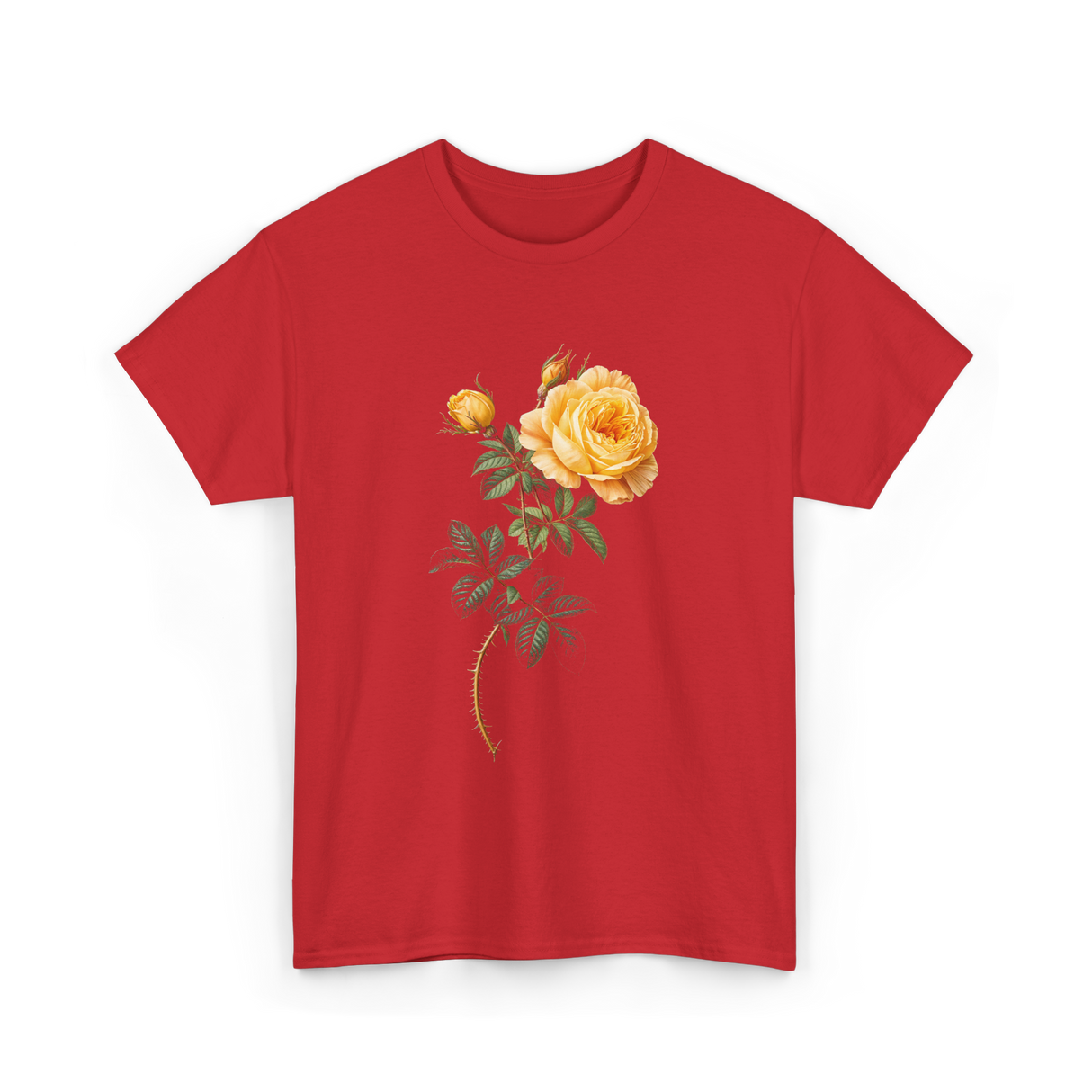 Yellow Rose Botanical Art Floral T-Shirt - Red