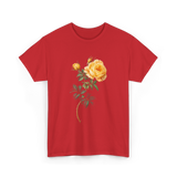 Yellow Rose Botanical Art Floral T-Shirt - Red