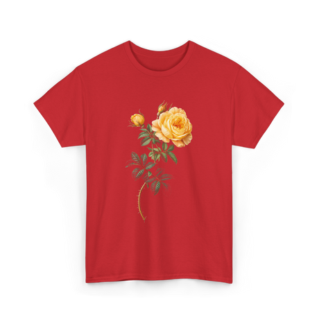 Yellow Rose Botanical Art Floral T-Shirt - Red