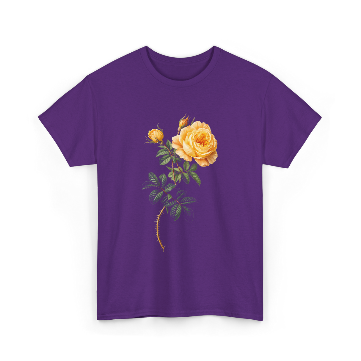 Yellow Rose Botanical Art Floral T-Shirt - Purple