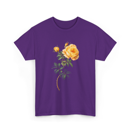 Yellow Rose Botanical Art Floral T-Shirt - Purple