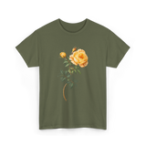 Yellow Rose Botanical Art Floral T-Shirt - Military Green