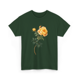 Yellow Rose Botanical Art Floral T-Shirt - Forest Green