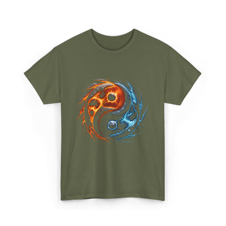 Yin Yang Cosmic Energy Meditation T-Shirt - Military Green