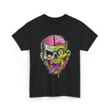 Zombie Brain Illustration Halloween T-Shirt - Black