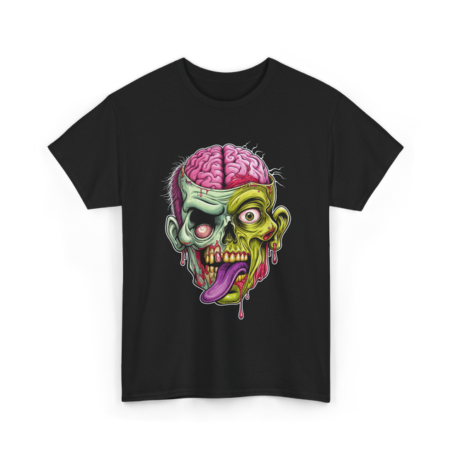 Zombie Brain Illustration Halloween T-Shirt - Black