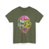 Zombie Brain Illustration Halloween T-Shirt - Military Green